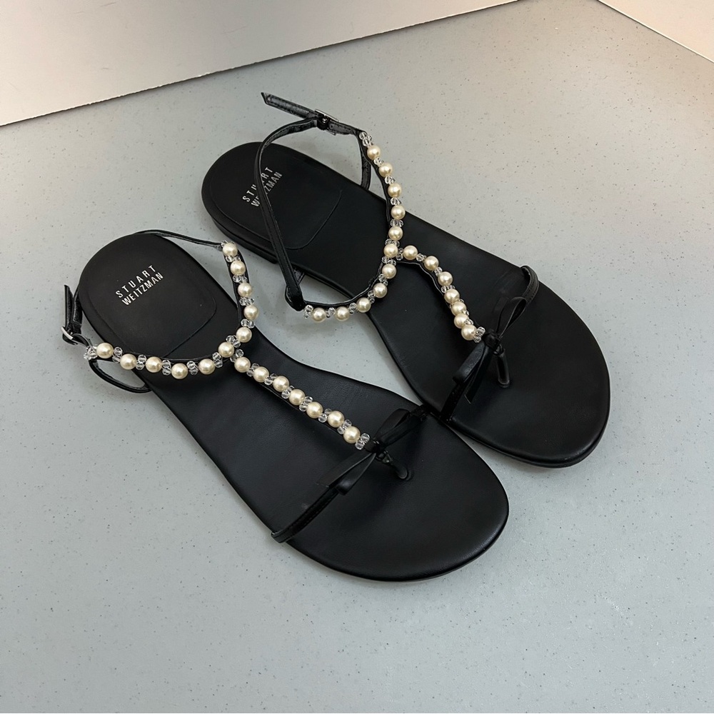 Stuart Weitzman Faux Pearl and Beaded Strap Sandals Sz 10